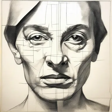 The artist used the midplane of the face to create a symmetrical portrait.