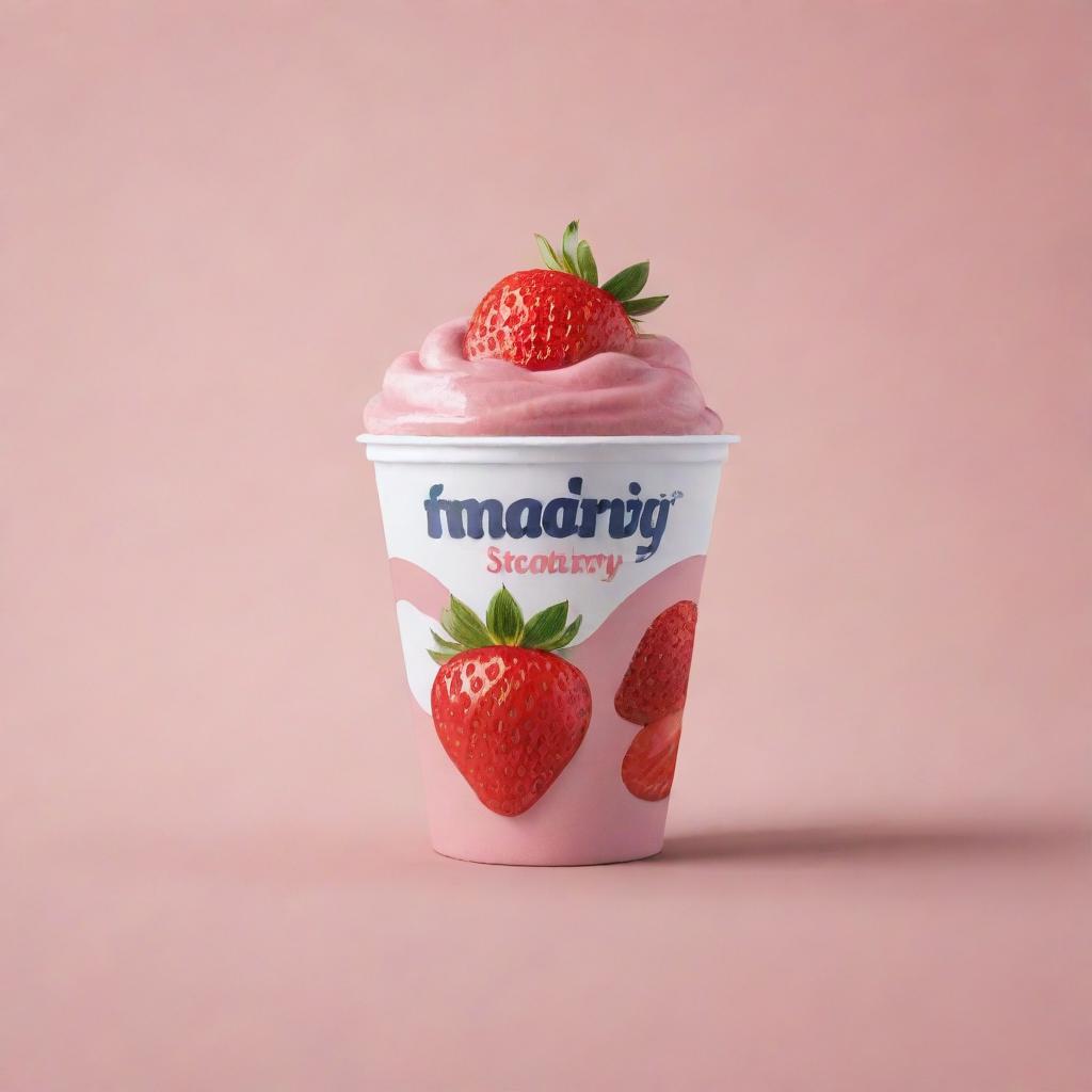 Design a vibrant and fresh logo for a strawberry yogurt brand. Include an illustration of juicy strawberries and creamy yogurt.