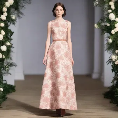 The designer used a copperplate pattern in the fabric to give the dress a vintage and elegant look.