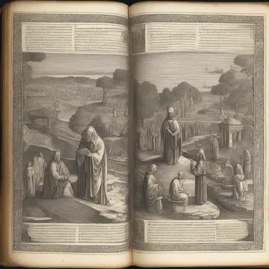 The religious book contained intricate copperplate illustrations depicting scenes from biblical stories.