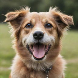 A friendly dog of an undefined breed with a distinctive, scruffy beard, looking playful and curious.