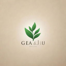 Design a sleek and elegant logo for a tea company named 'Gju'. Incorporate the elements of tea leaves and a relaxing tea-time ambiance.