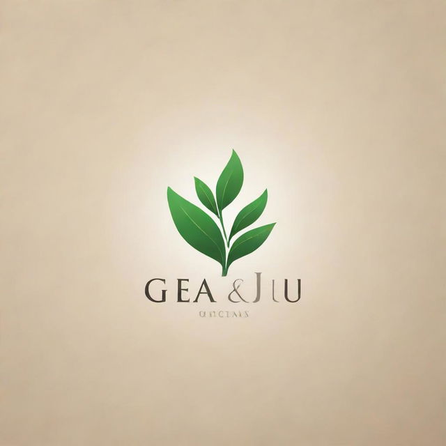 Design a sleek and elegant logo for a tea company named 'Gju'. Incorporate the elements of tea leaves and a relaxing tea-time ambiance.