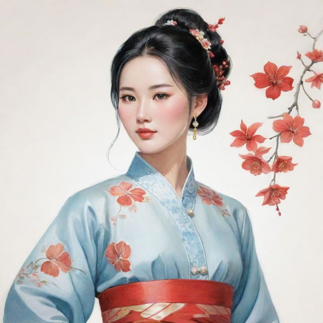 Illustrate Lãnh Phi Nhan, a character from the novel 'Lâu Chủ Vô Tình', dressed in traditional Chinese attire, capturing her graceful and alluring personality