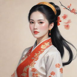 Illustrate Lãnh Phi Nhan, a character from the novel 'Lâu Chủ Vô Tình', dressed in traditional Chinese attire, capturing her graceful and alluring personality