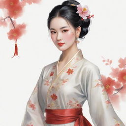 Illustrate Lãnh Phi Nhan, a character from the novel 'Lâu Chủ Vô Tình', dressed in traditional Chinese attire, capturing her graceful and alluring personality