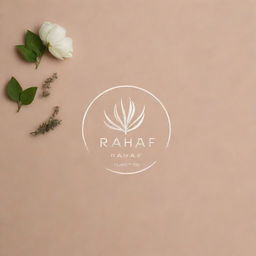 Design an elegant and soothing logo for a skincare brand named 'Rahaf'. Include elements of natural ingredients and a sense of luxury.