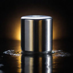 Silver piston submerged in shimmering golden oil, set against a dramatic dark background.