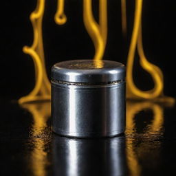 Silver piston submerged in shimmering golden oil, set against a dramatic dark background.