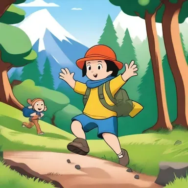 In the cartoon, the characters often have exciting adventures in the out-of-doors, exploring forests and climbing mountains.