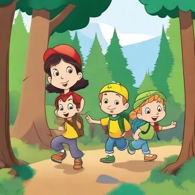 In the cartoon, the characters often have exciting adventures in the out-of-doors, exploring forests and climbing mountains.
