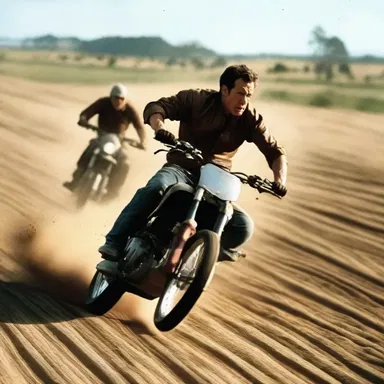 The action film featured intense chase scenes in the out-of-doors, with the protagonist racing through open fields and dodging obstacles.