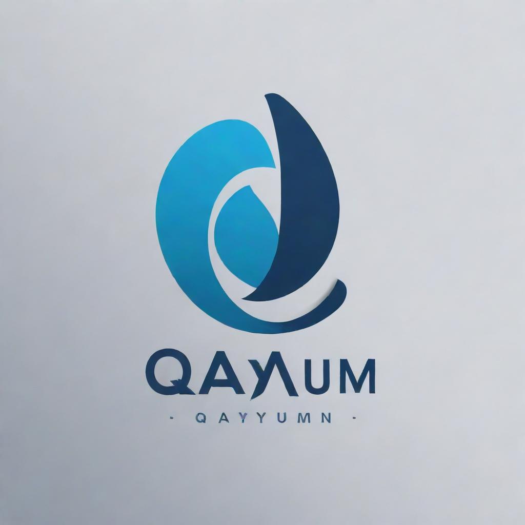 Design a modern and professional logo featuring the name 'Qayyum'. Include graphic elements that connote strength, reliability, and innovation, and use a color scheme of blues or grays.