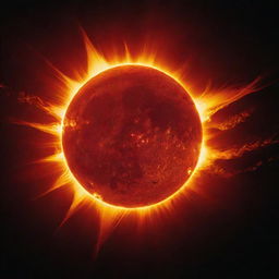 A vibrant sun resplendent with fury, positioned dramatically behind another more peaceful sun