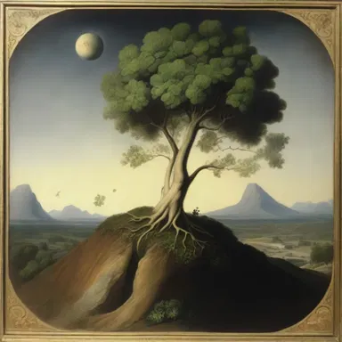 The artist depicted geotropism in their painting, showing how plants elegantly bend towards the earth in response to gravity.
