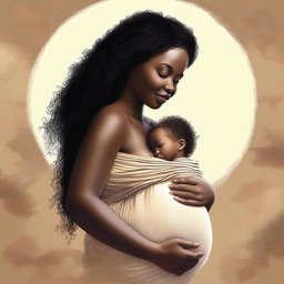 A digital art piece showcasing a radiant, expectant ebony woman