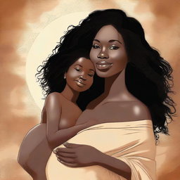 A digital art piece showcasing a radiant, expectant ebony woman