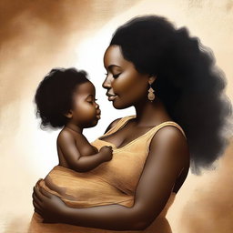 A digital art piece showcasing a radiant, expectant ebony woman