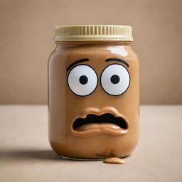 A peanut butter jar with an angry expression