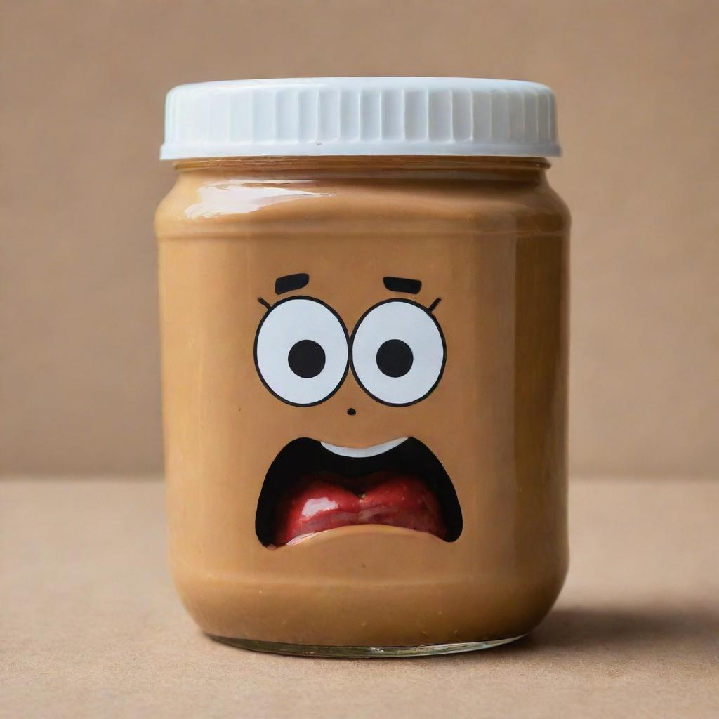 A peanut butter jar with an angry expression