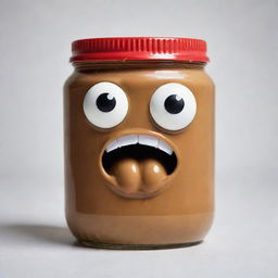 A peanut butter jar with an angry expression