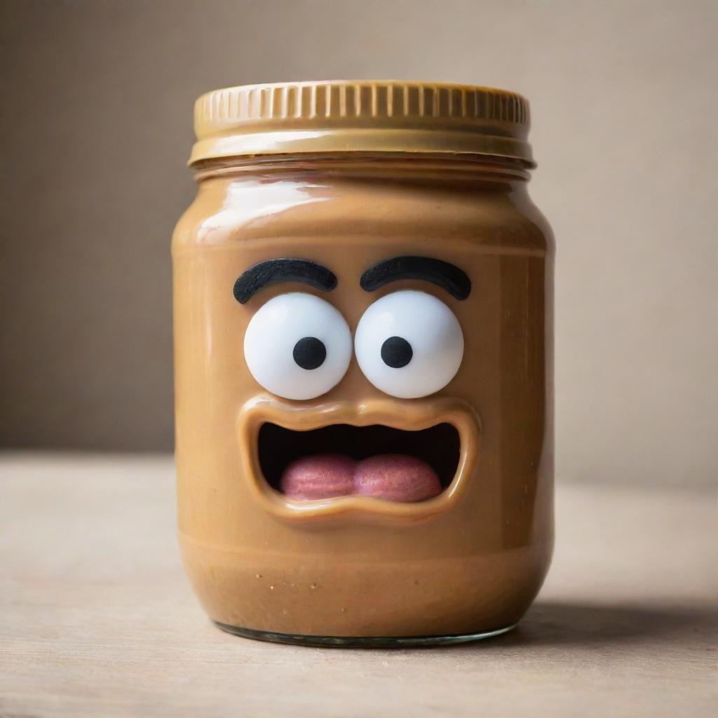 A peanut butter jar with an angry expression