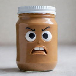 A jar of peanut butter with an extremely angry facial expression