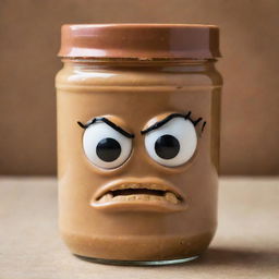 A jar of peanut butter with an extremely angry facial expression