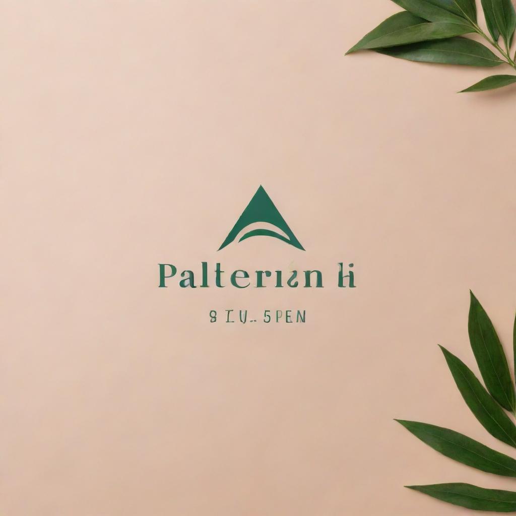 Create an uplifting and serene logo for a beauty care brand named 'Palestine'. Incorporate elements of skincare products, natural ingredients, and a sense of comfort and well-being.