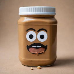 A jar of peanut butter with even more intense, exaggerated expressions of anger