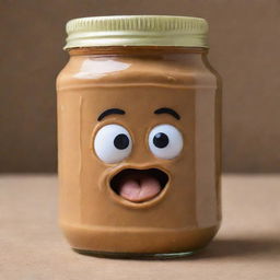 A jar of peanut butter with even more intense, exaggerated expressions of anger