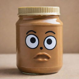 A jar of peanut butter with even more intense, exaggerated expressions of anger