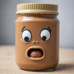 A jar of peanut butter with even more intense, exaggerated expressions of anger