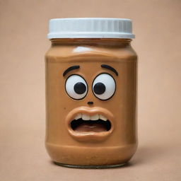 A jar of peanut butter with even more intense, exaggerated expressions of anger