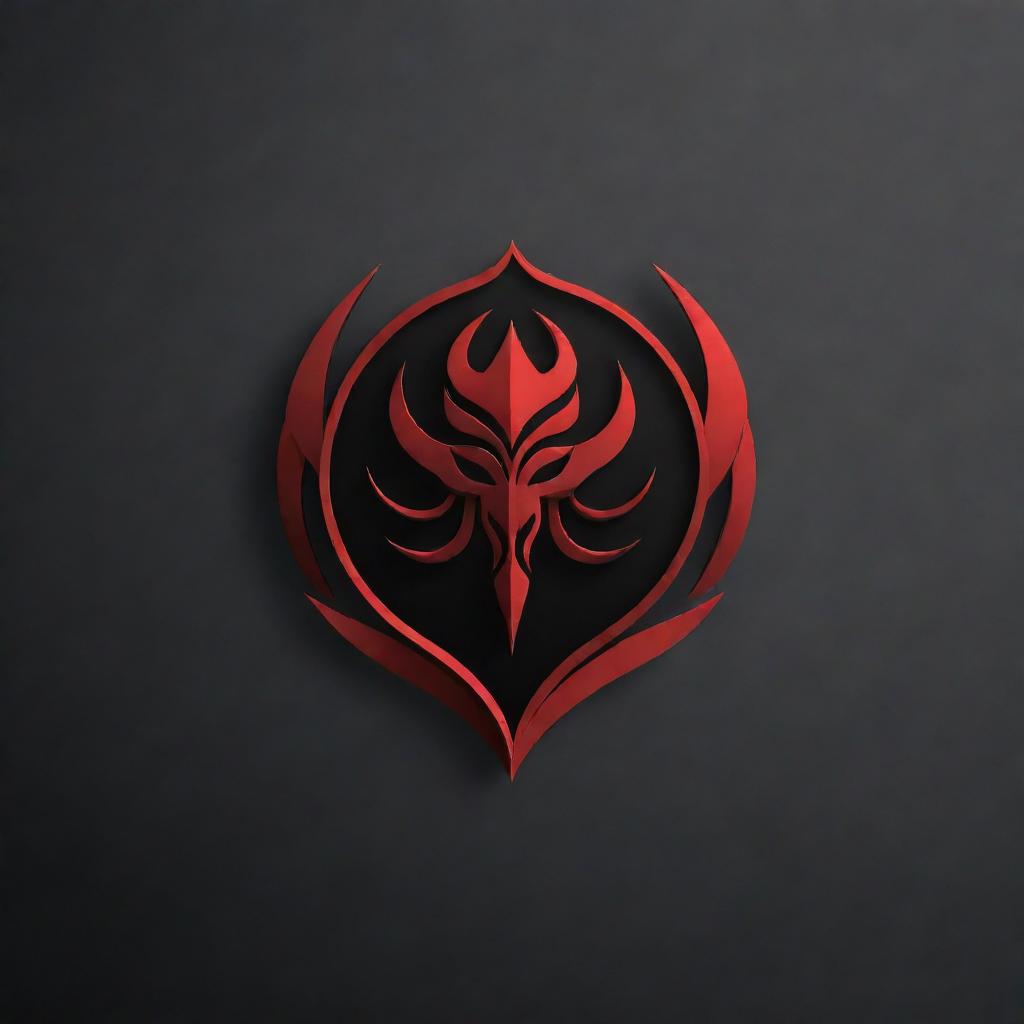 A powerful, striking logo for 'Rudra'. Use dark shades of red and black, and incorporate symbols of power and strength.