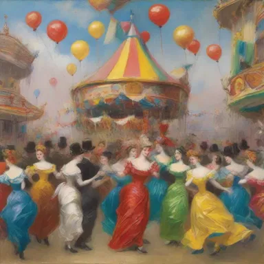 The vibrant colors and playful brushstrokes in the painting depicted a bustling carnival, where people gayly celebrated and laughed with exhilaration.