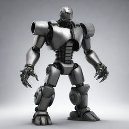 Create a character who bears features of steel machinery, embodying a fusion of human and mechanical elements.