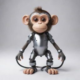 An innovative monkey character with visible steel machinery elements, fusing organic and mechanical aesthetics.