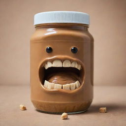 A jar of peanut butter with its fury and anger amplified to the extreme