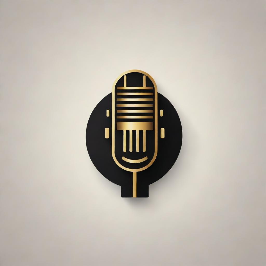 A stylish and minimalist logo in black and gold with a design element that signifies voice over, such as a microphone or sound waves