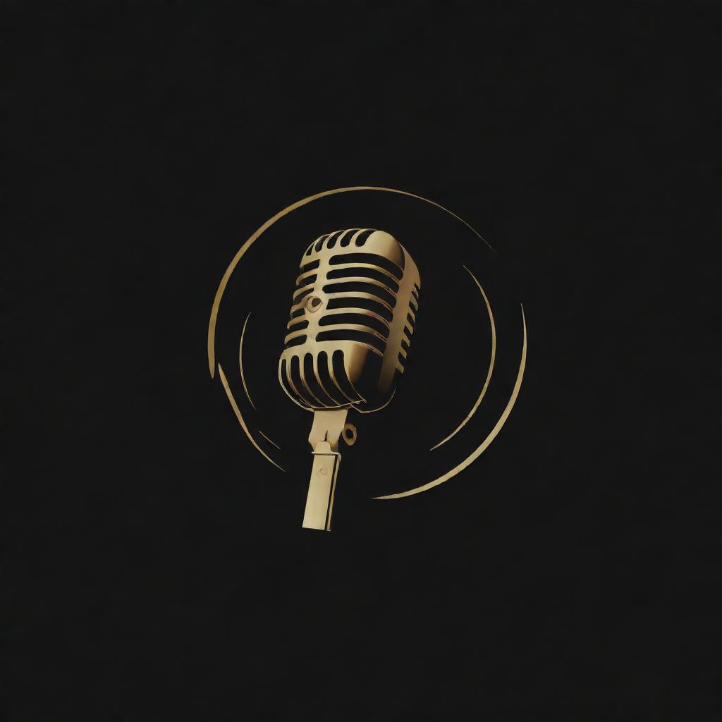 A stylish and minimalist logo in black and gold with a design element that signifies voice over, such as a microphone or sound waves