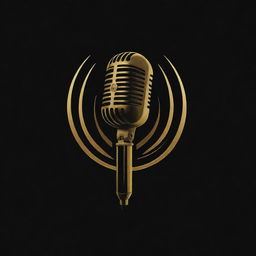 An innovative and striking black and gold logo, combining elements of sound waves, microphones, and artistic typography, to represent a voice over business