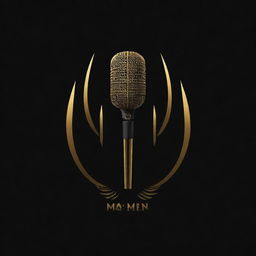 An innovative and striking black and gold logo, combining elements of sound waves, microphones, and artistic typography, to represent a voice over business