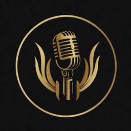 A creatively striking black and gold logo that combines elements of a microphone, a book, and artistic typography to symbolize a voice over and book reading business