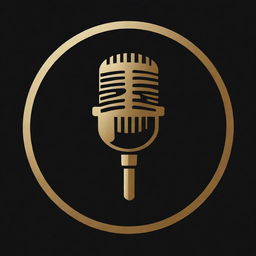 A creatively striking black and gold logo that combines elements of a microphone, a book, and artistic typography to symbolize a voice over and book reading business