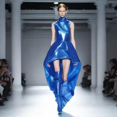 The futuristic fashion designer created a collection inspired by kaliuresis, using metallic and electric blue fabric to represent excess potassium.