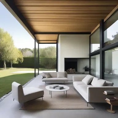 The idiolect of this modern house includes clean lines and minimalist furniture.