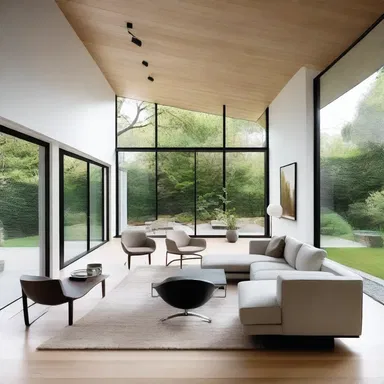 The idiolect of this modern house includes clean lines and minimalist furniture.