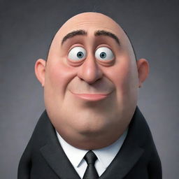 A cartoon image of Gru, the main anti-hero character from the animated film Despicable Me, with his distinctive long, pointed nose, dark suit, and an expression that oozes mischief.