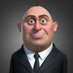 A cartoon image of Gru, the main anti-hero character from the animated film Despicable Me, with his distinctive long, pointed nose, dark suit, and an expression that oozes mischief.